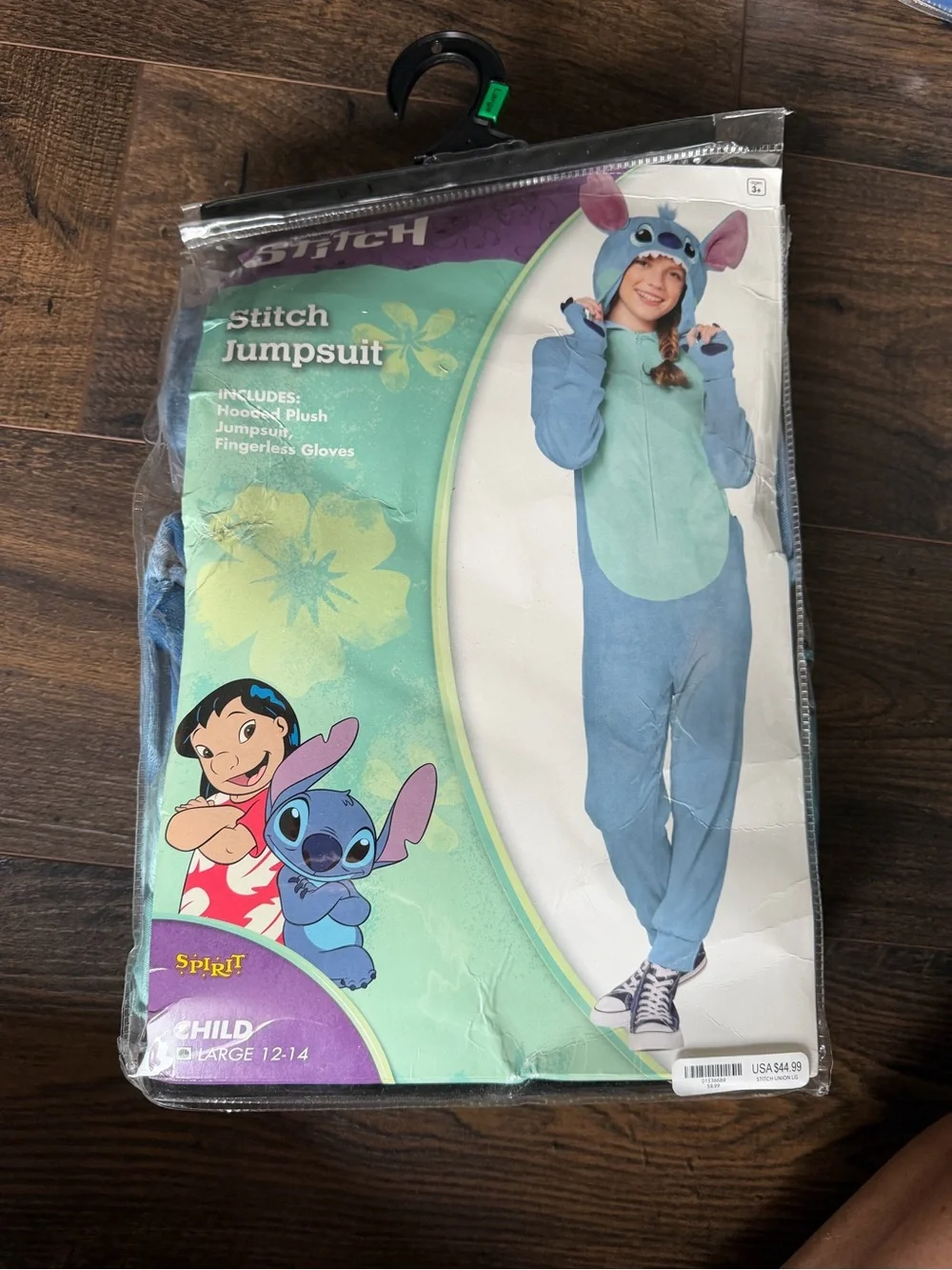 Disney Stitch Jumpsuit Costume - Light Blue, Blue, Pink youth large - Picture 1 of 1